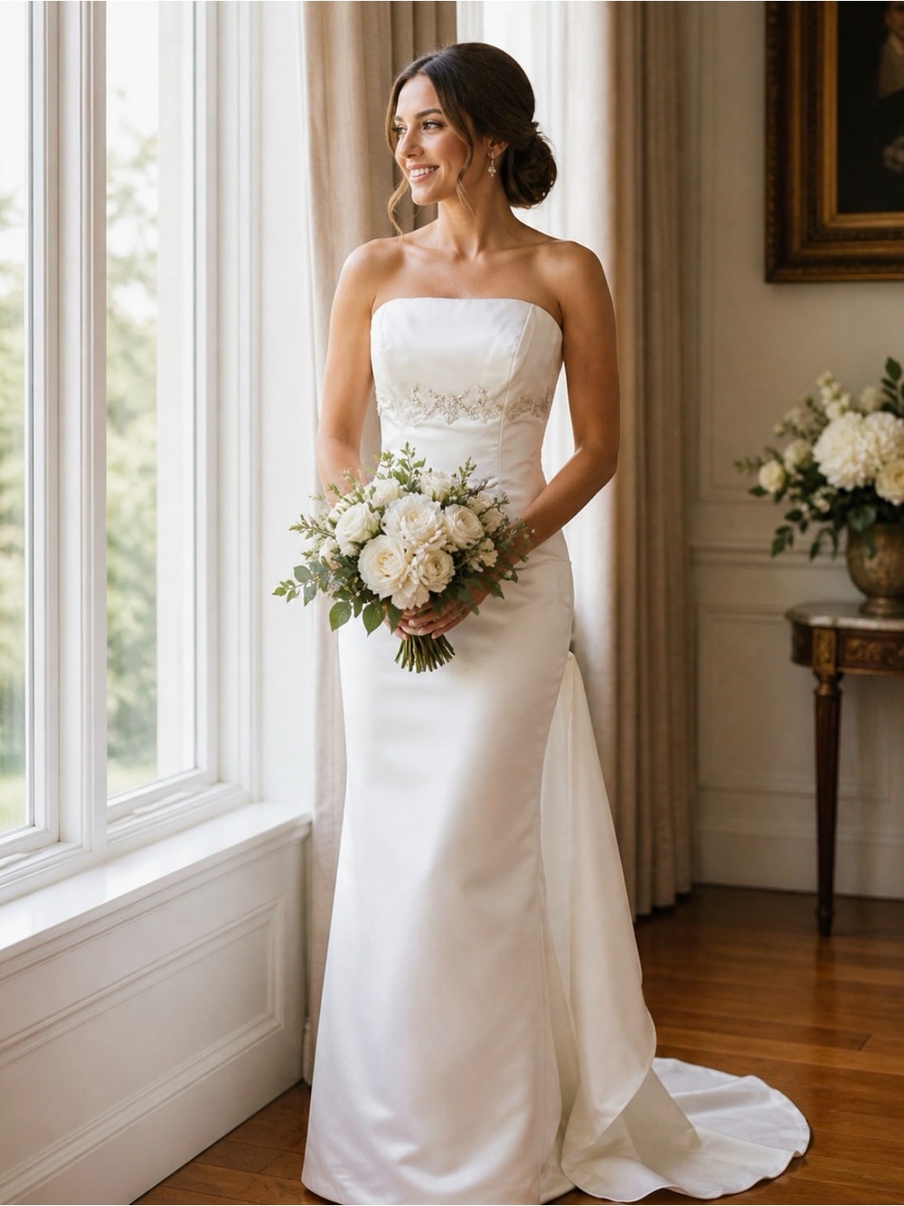 Jim Hjelm- Visions Strapless Ivory Bridal Gown with Beaded Waist